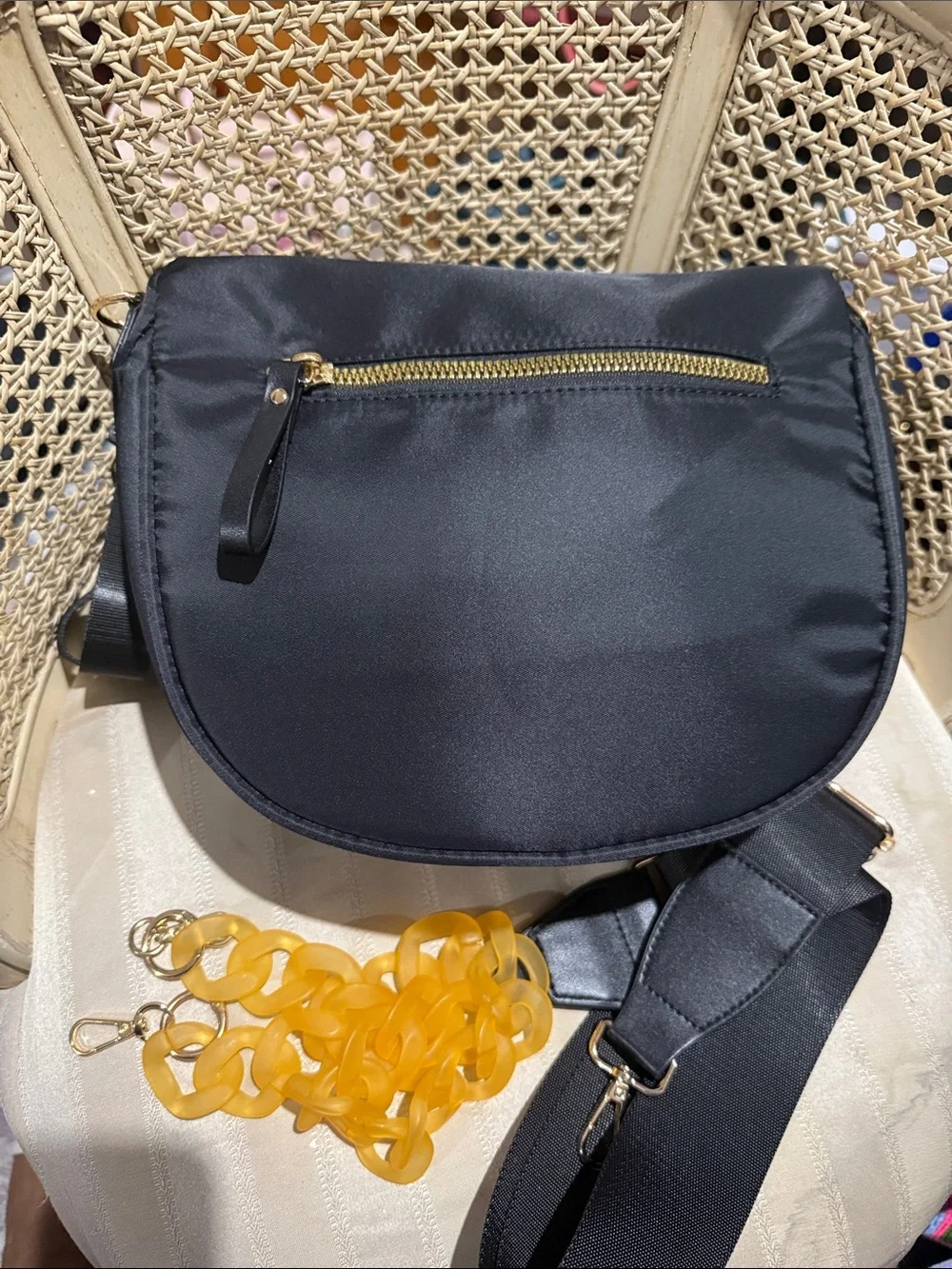 Black Waist Bag with Amber Chain Accent